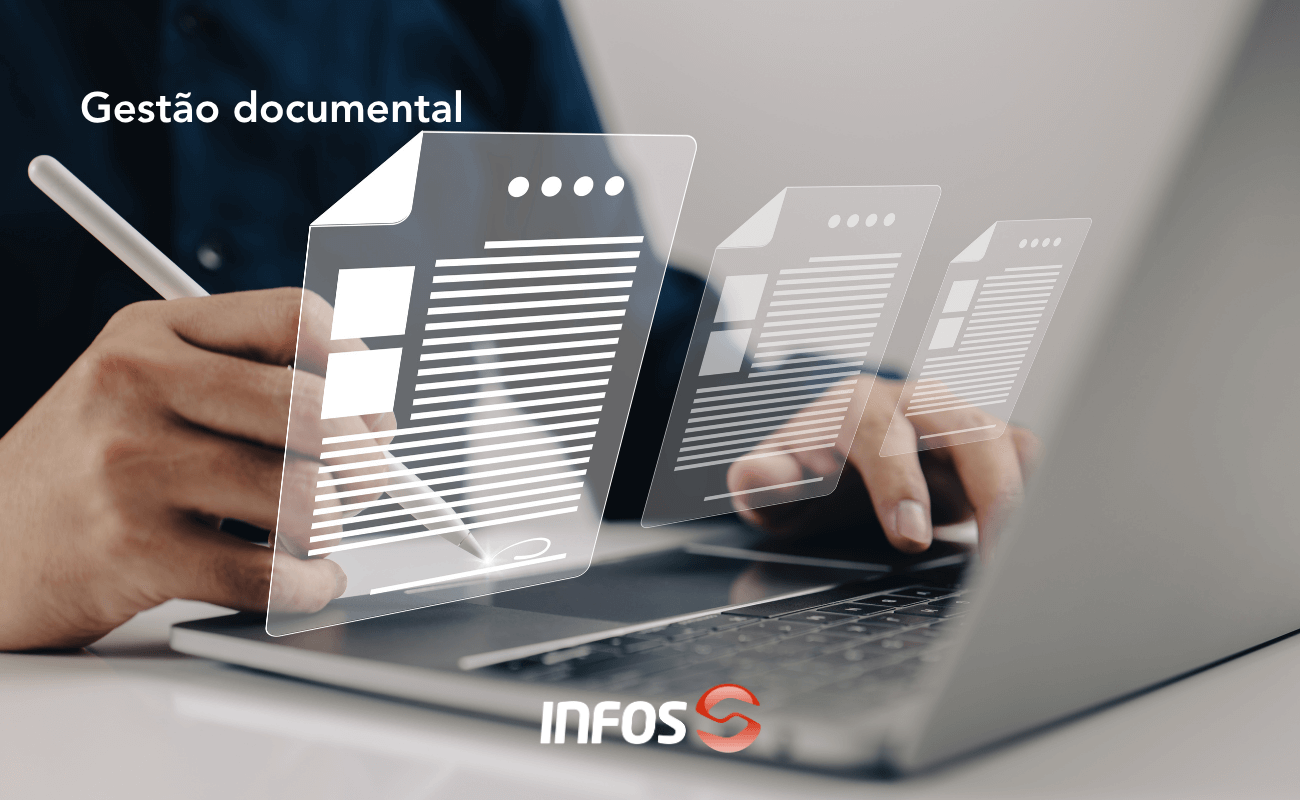 Captura de ecrã ilustrativa de uma solução de gestão documental integrada que automatiza a captura de faturas, workflows de aprovação e arquivo legal.